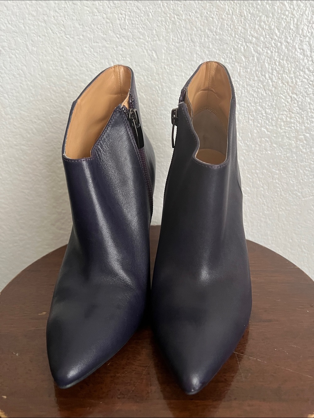 Enzo Angiolini Navy Pointed Leather Ankle Booties